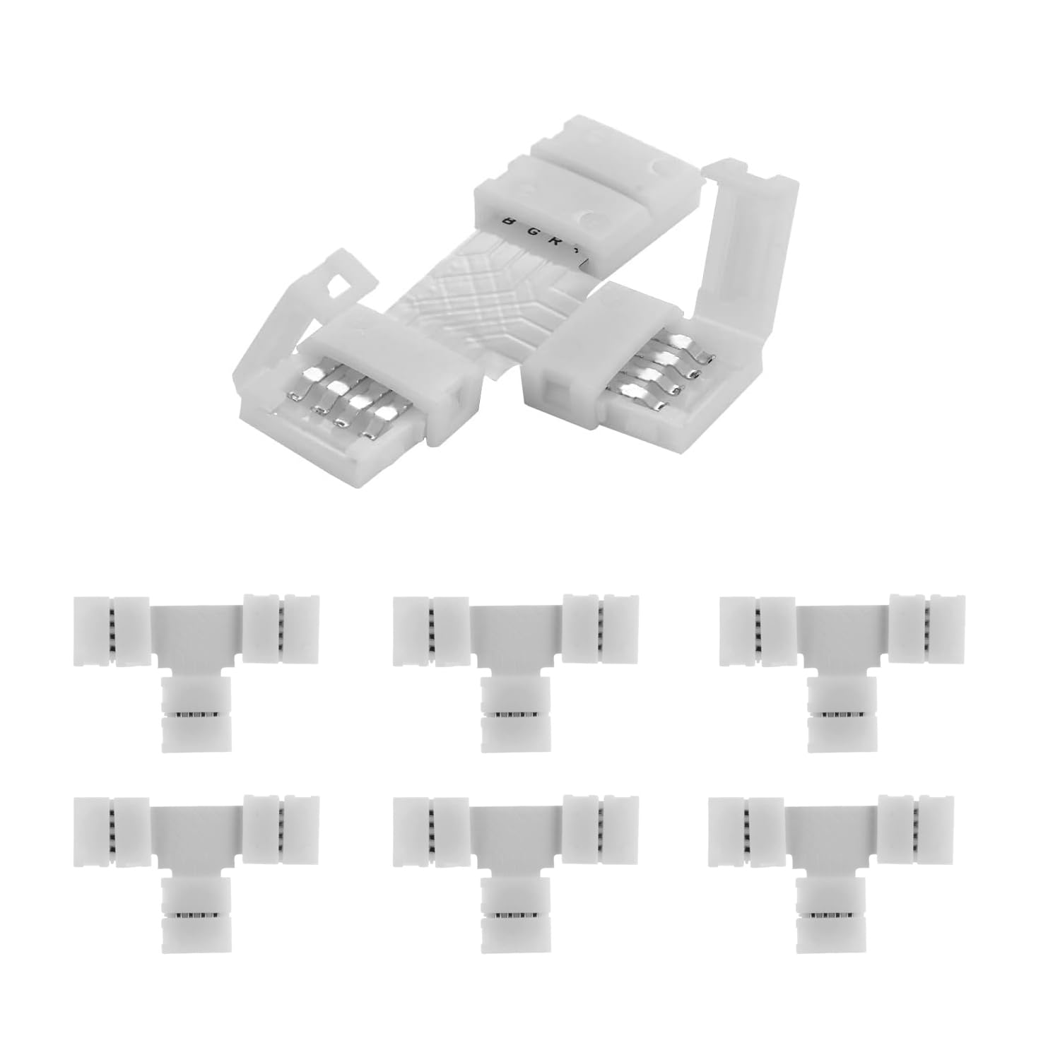 ENQIMAOYI 6 Pcs 8mm 4 Pin T Shape LED Strip Light Connector, RGB Splitter Right Angle Corner Connector for RGB Multicolor LED Strip Lights (8mm-T)