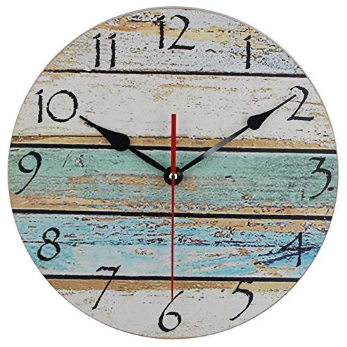 Timelike MDF Wooden Wall Clock Vintage Rustic Country Round Decorative Clock Retro Style Quartz Wall Clock (12 Inch, Sky)