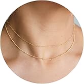 CHESKY 14k Gold Plated/Silver Plated Dainty Necklace for Women, Trendy Satellite Choker Necklace Thin Beaded Layered Choker Necklaces Discs Paperclip Chain Necklaces Womens Simple Jewelry