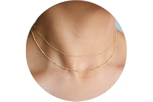 CHESKY 14k Gold Plated/Silver Plated Dainty Necklace for Women, Trendy Satellite Choker Necklace Thin Beaded Layered Choker Necklaces Discs Paperclip Chain Necklaces Womens Simple Jewelry