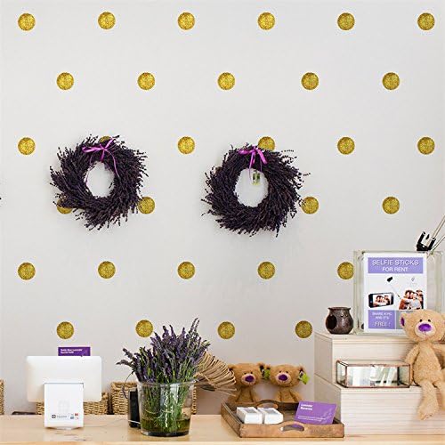 Vancy 1.6"72 PCS/SET Gold Polka Dot Wall Stickers Round Circle Removable DIY Wall Decals for Kids' Room Nursery Home Decoratio,Glitter Gold