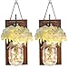 Anpro Rustic Wall Sconces,Mason Jar Lights, Rustic Home Decor with Wrought Iron Hooks, Silk Hydrangea and LED Strip Lights Design for Home Decoration(Set of 2)