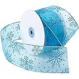 LaRibbons Snowflake Wired Sheer Glitter Ribbon, 2-1/2-Inch by 25-Yard Spool, Turquoise
