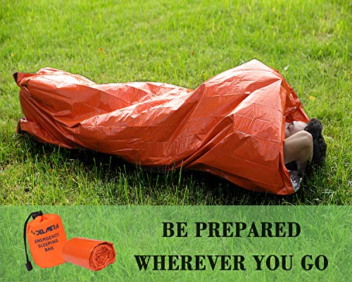 Delmera Emergency Survival Sleeping Bag, Lightweight Waterproof Thermal Emergency Blanket, Bivy Sack with Portable Drawstring Bag for Outdoor Adventure, Camping, Hiking, Orange (Orange-one pack)
