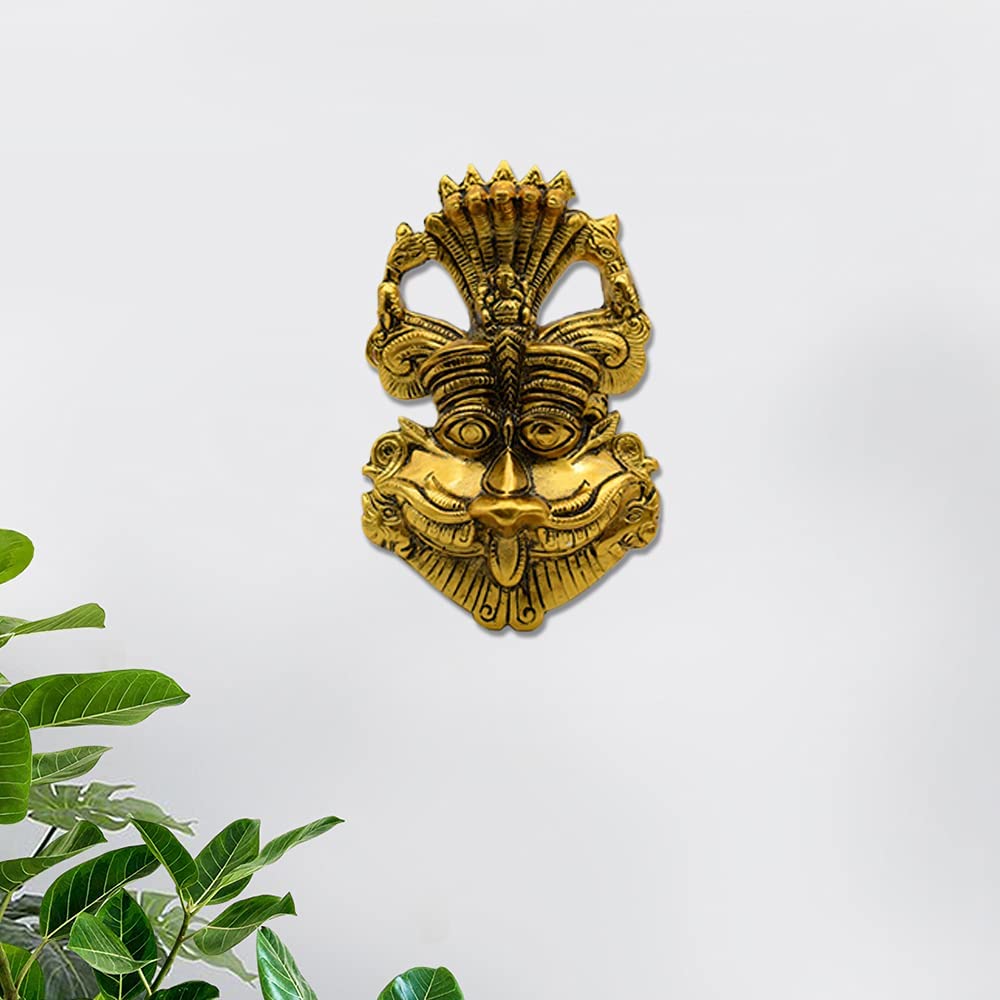 Dalvkot Keerthi Mukha Idol/Keerthi Mukutam Kirthimukha Idol Main Door Wall Hanging for Evil Protection Decorative Showpiece Standard gold