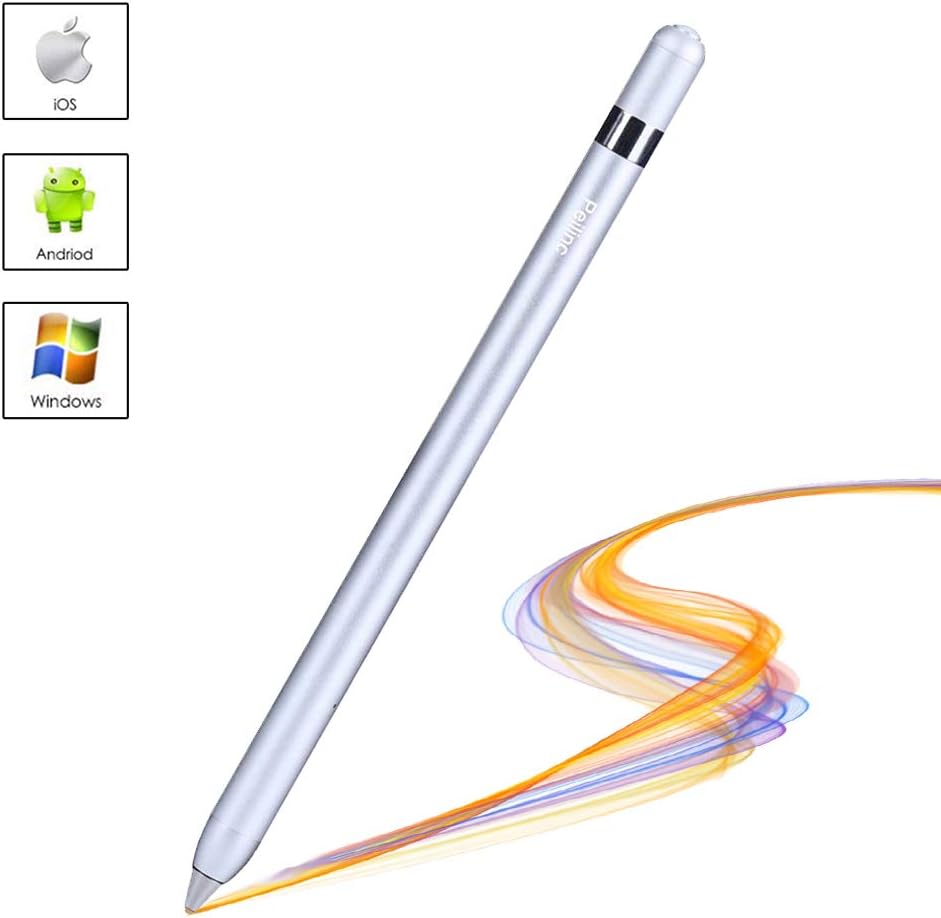 Active Stylus iPad Pen for Touchscreen - Capacitive Pens Rechargeable Accurate Point, Fine Tip Metal Electronic Styli Active Smart Pencil Digital Pen Compatible All Touch Screen Devices - Silver