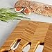 VonShef Herringbone Acacia Cheese Board Server Plate, Paddle Platter Board with Hanging Loop and 3 Piece Cheese Knife Serving Utensil Set, Wooden, with Gift Box