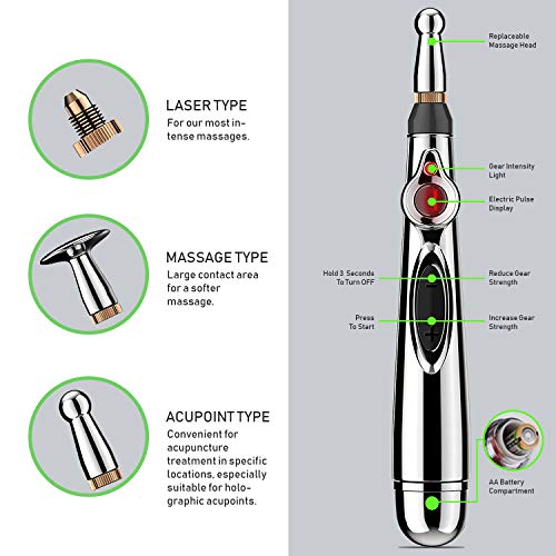 Electronic Acupuncture Pen with 3 Massage Heads, Massage Gel Function Meridian Energy Pain Therapy Relief, Beauty Treatment, Latorice