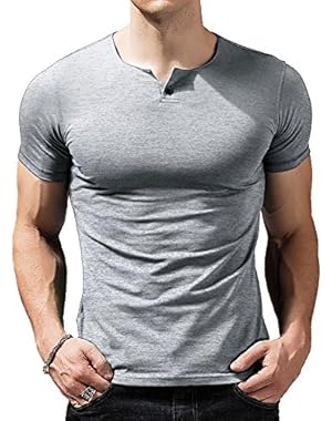 Mens Short Sleeve Slim Fit Henley t-Shirt with Button