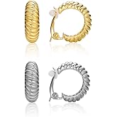 14K Gold Plated Hoop Clip on Earrings for Women Unique Split Triple Clip on Hoop Earrings for Teens Chunky Gold Hoop Clip on Earrings Non Pierced Earrings Jewelry Gift Hypoallergenic