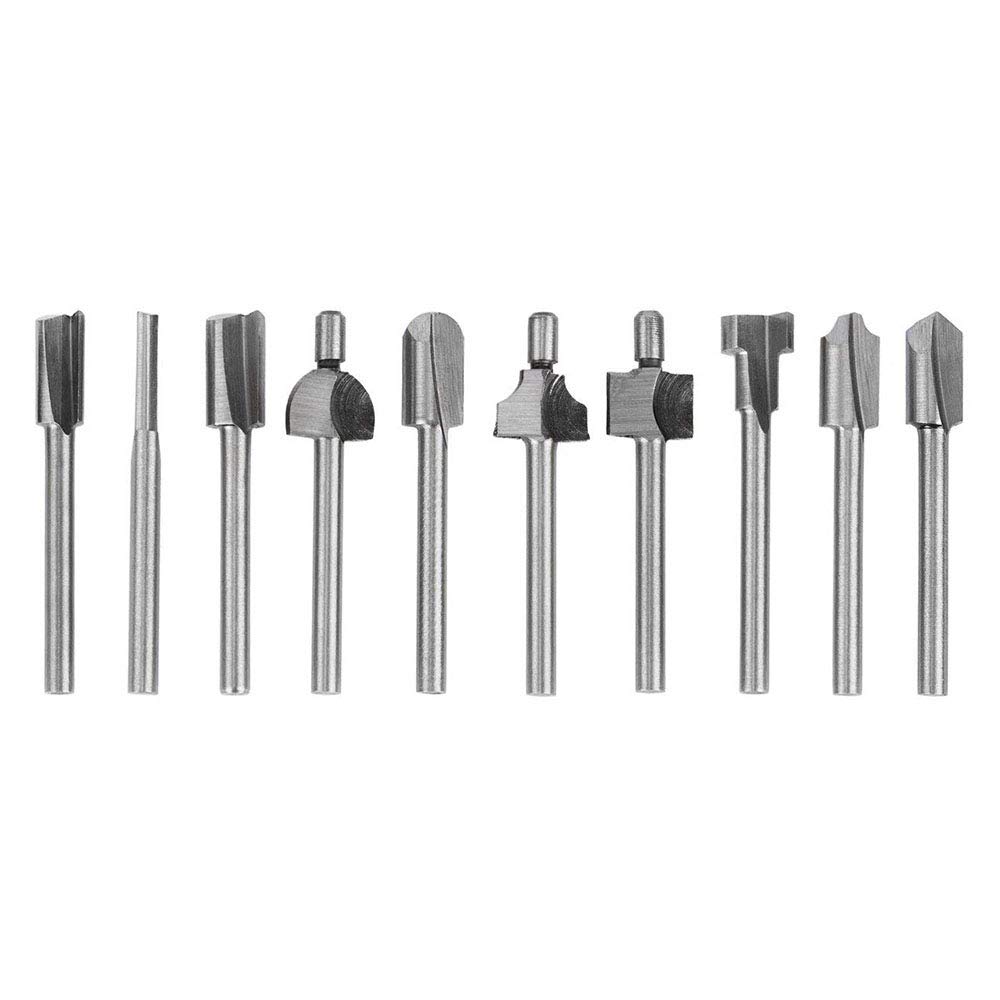 Gasea 10pcs 3mm 1/8" Shank HSS Router Bits Woodworking Tool Fits Rotary Tool Parts