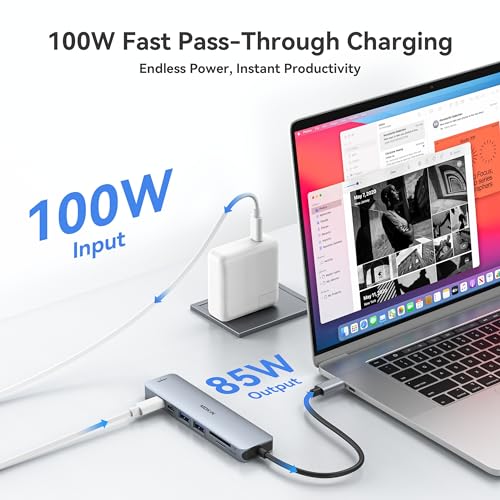 USB C Hub HDMI Adapter for MacBook Pro/Air, MOKiN 7 in 1 USB C Dongle with HDMI, microSD/SD Card Reader, USB C Data Port,100W PD, and 2 USB 3.0 Compatible for MacBook Pro/Air, Dell XPS, Thinkpad.