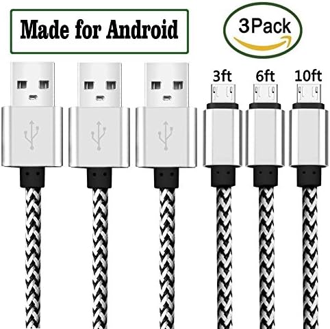 Micro USB Cables, Filsume 3Pack (3ft 6ft 10ft) Nylon Braided Data Sync Charger Cord High Speed Fast Charger for Android Samsung HTC Motorola LG Sony Blackberry Smartphones Tablets