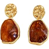 Irregular Crystal Dangle Earrings for Women Gold Textured Gemstone Earrings Geometric Acrylic Stud Earring Jewelry Gift