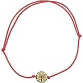 Catholic Town St Benedict inspirational adjustable red cord bracelet, available with Gold or Silver medals