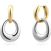 Watforsh 14K Gold Plated and Silver Hoop Earrings for Women Two Tone Mixed Metal Huggie Hoop Earrings for Daily