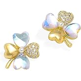 Jean Beau St Patricks Day Green Shamrock Stud Earrings for Women, Irish Clover Leaf Gold Plated Cute Trendy Outfit Accessories Jewelry Gift for Holiday