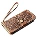 EXTRA STUDIO Genuine Italian Leather Case for iPhone 8 / iPhone 7（4.7 inch） Wallet Case Handmade Luxury Retro Classic Cover Slim Wristlet Tooled Flower Brown