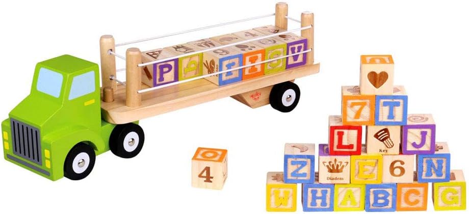 Tooky Toys TKF002 Wooden Alphabet and Number Truck, Multicolour