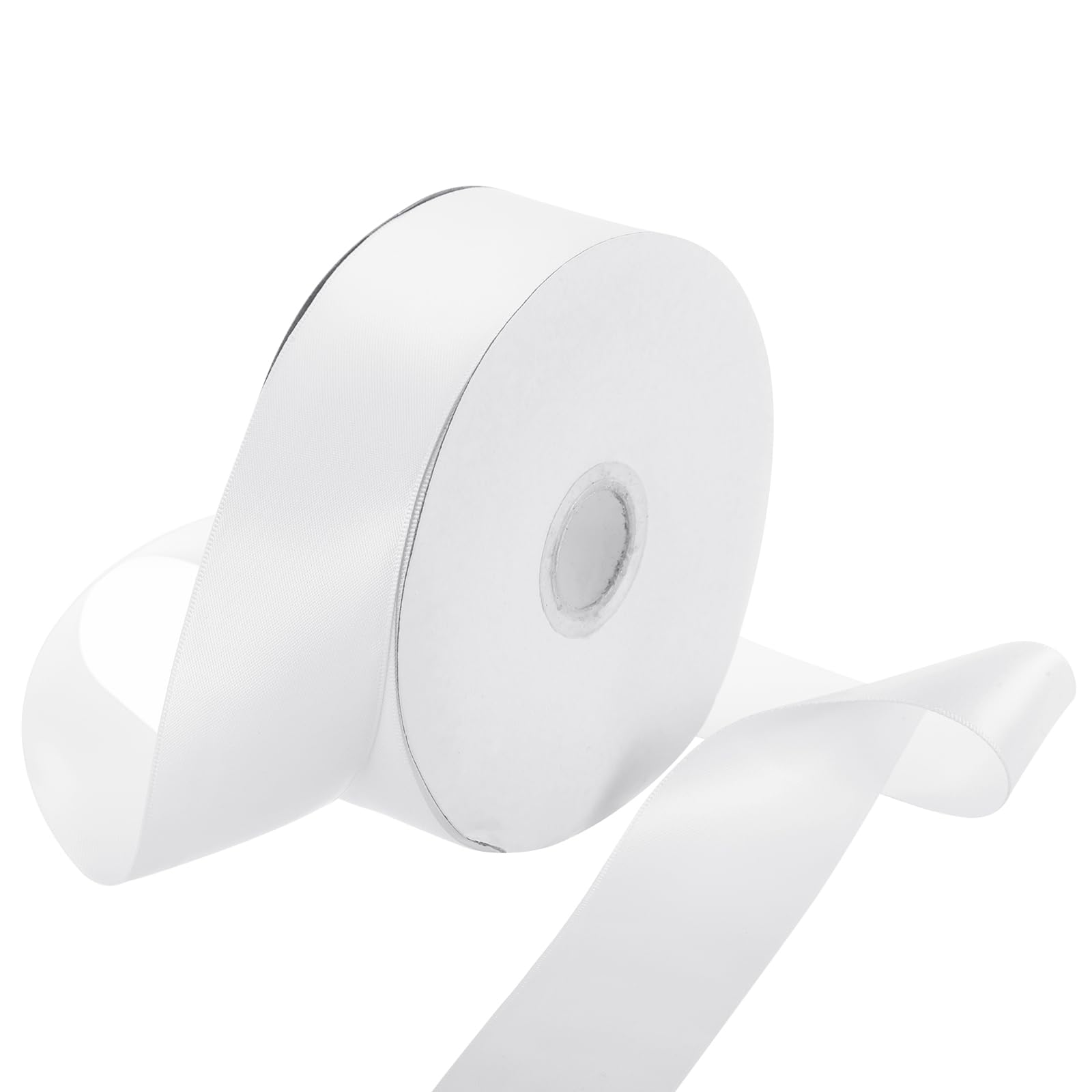 Rebower 38mm Satin Ribbon 46m Thick Double Face Grosgrain Silk Ribbon, [for Gift Wrapping, Hair Bows, Wedding, Cake, Flower] - 50 Yard/150ft/White