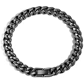 JSNOM Mens Bracelet Cuban Link: Cuban Chain Wrist Bracelets with Stainless Steel Closure, Black Silver Gold Link Bracelets for Men