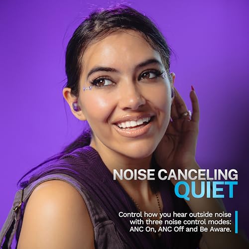 JLab Go Pop ANC, True Wireless Earbuds, Active Noise Cancelling, Transparent Purple