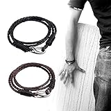 Zhenhui Men's Braided 21cm Black Brown Leather 4-Strand Bracelets with Locking Stainless Steel Lobster Clasp