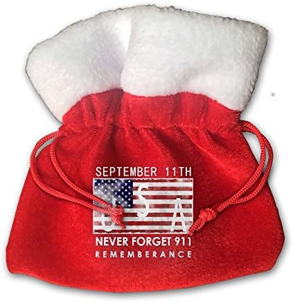 September 11th - NEVER FORGET 911 Rememberance Red Velvet Drawstring Bags Christmas Party Wedding Favor Gift Bags 15cm X 15cm