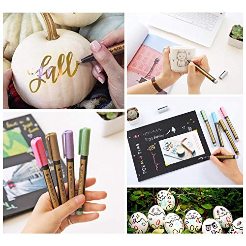 Metallic Marker Pens, Morfone Set of 10 Colors Paint Markers for Card Making, Rock Painting, DIY Photo Album, Scrapbook Crafts, Metal, Wood, Ceramic, Glass (Medium tip) - Thumbnail 4