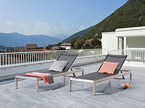 Beliani Sonnenliege Gartenliege verstellbar Rückenlehne Textil/Aluminium Schwarz Fossato – Bild 3