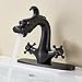 Senlesen Dragon Shape Oil Rubbed Bronze Bathroom Sink Faucet Deck Mount Single Hole Double Handle Cross Knobs Vanity Sink Basin Mixer Tap with Cover Plate Without Pop Up Drain