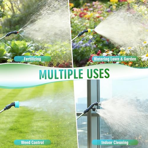 Battery Powered Sprayer 2 Gallon, Rechargeable Electric Garden Sprayer with 3 Speeds Displayed, Battery Indicator, 4 Mist Nozzles, Retractable Wand, Adjustable Shoulder Strap for Lawn Yard and Garden