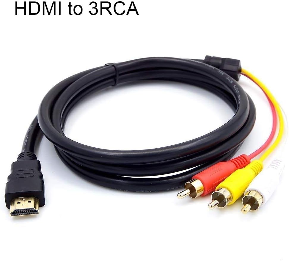 KOROMU HDMI to RCA Cable，HDMI Male to 3RCA AV Composite Male M/M Connector Adapter Cable Cord Transmitter (NO Signal Conversion Function), One-Way Transmission from HDMI to RCA 5ft/1.5m (Black)