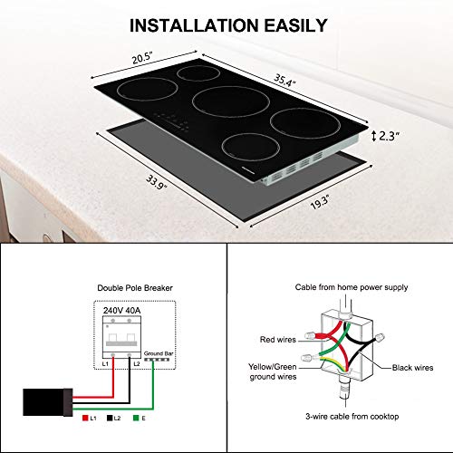 36 Inch Induction Cooktop, thermomate Builtin Electric Stove Top, 240V
