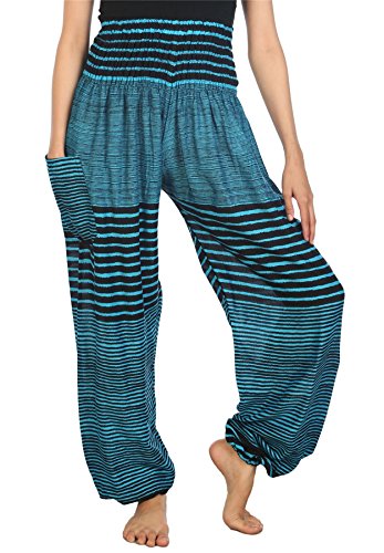 Lofbaz Women's Colourful 1 Smocked Waist Harem Pants Light Blue Size XL (Best Material For Parachute)