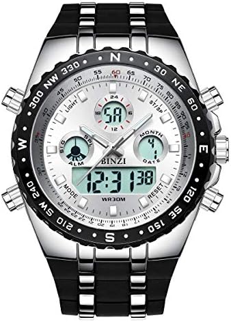 Mens Digital Sports Watch Military Waterproof Analogue Watch Stopwatch Army Shock Resistant LED Backlight Casual Wrist Watches for Men Black