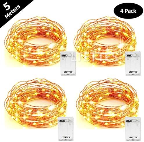 LTETTES 5 Meter 50 LED String Light Battery Powered Decorative Copper Wire LED Warm White Fairy Light for Outdoor/Indoor Wedding Christmas Festive Decoration (Pack of 4)