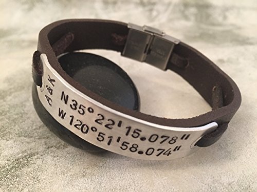 Hand stamped bracelet,Personalized bracelet,Men's leather bracelet,Men's personalized bracelet,Women's leather bracelet,Coordinate bracelet,Latitude longitude bracelet,Id bracelet,Engraved bracelet