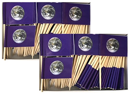 Two Boxes Earth (NASA World Photograph) Toothpick Flags, 200 Small Mini Earth Day Flag Cupcake Toothpicks or Cocktail Picks