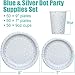 150PCS Silver & Blue Paper Plates-Disposable Dinnerware Set - Birthday Graduation Retirement Thanksgiving Bachelorette Wedding Snowflake Winter Wonderland Party Xmas Holiday Supplies Tableware