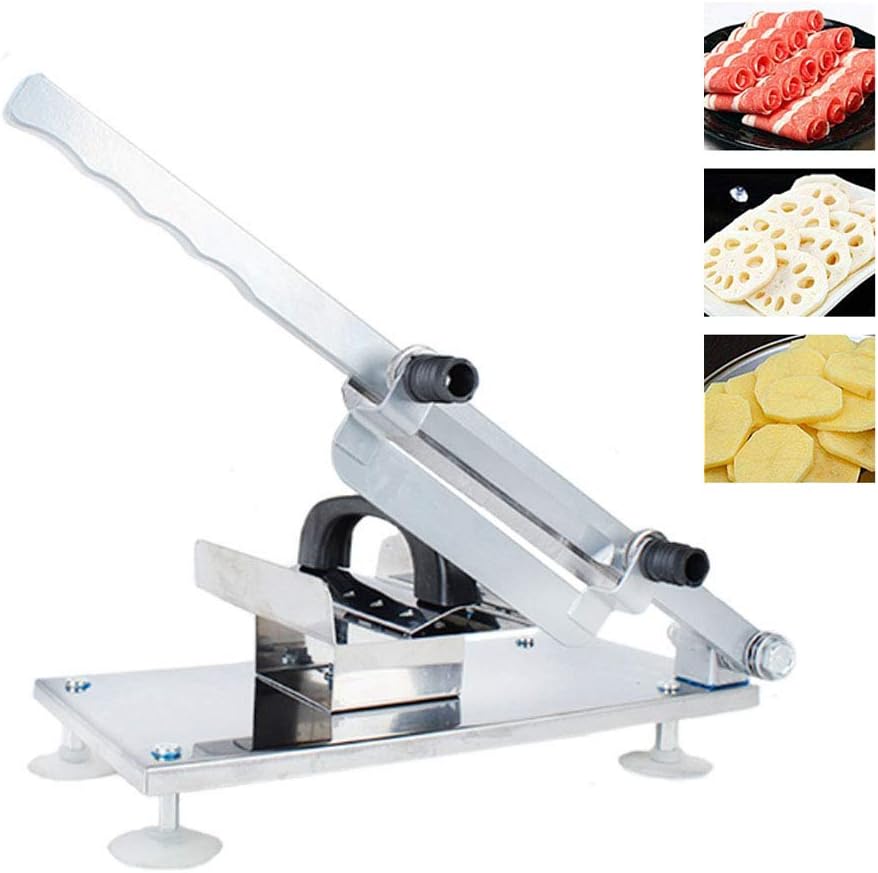 Manual Meat Slicer, Stainless Steel Meat Slicer, Frozen Beef, Lamb, Vegetables, Sausage, Household Meat Slicer, Hot Pot Barbecue Cheese Food Slicer (Thickness Adjustable 3Mm-15Mm) [Energy Class A]