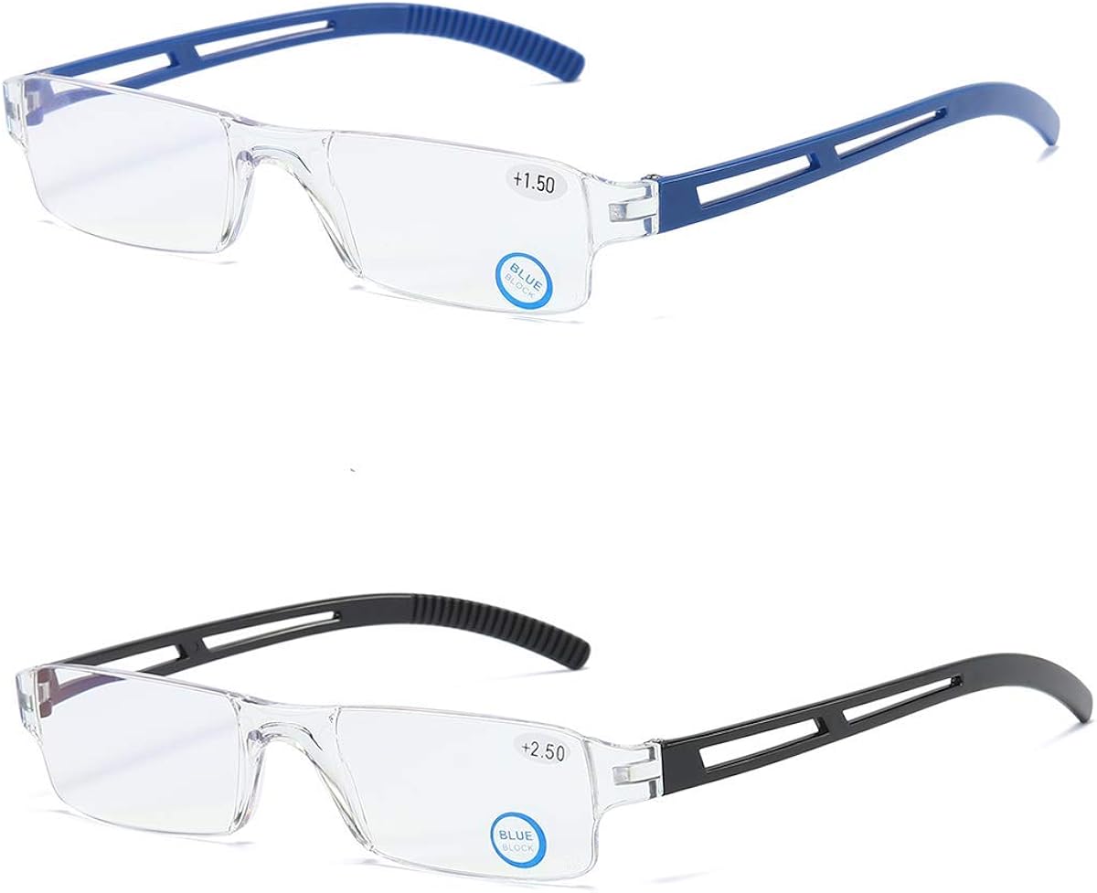 2 pieces frameless reading glasses vision aid with blue light filter anti blue light reading aid for women and men +2.5