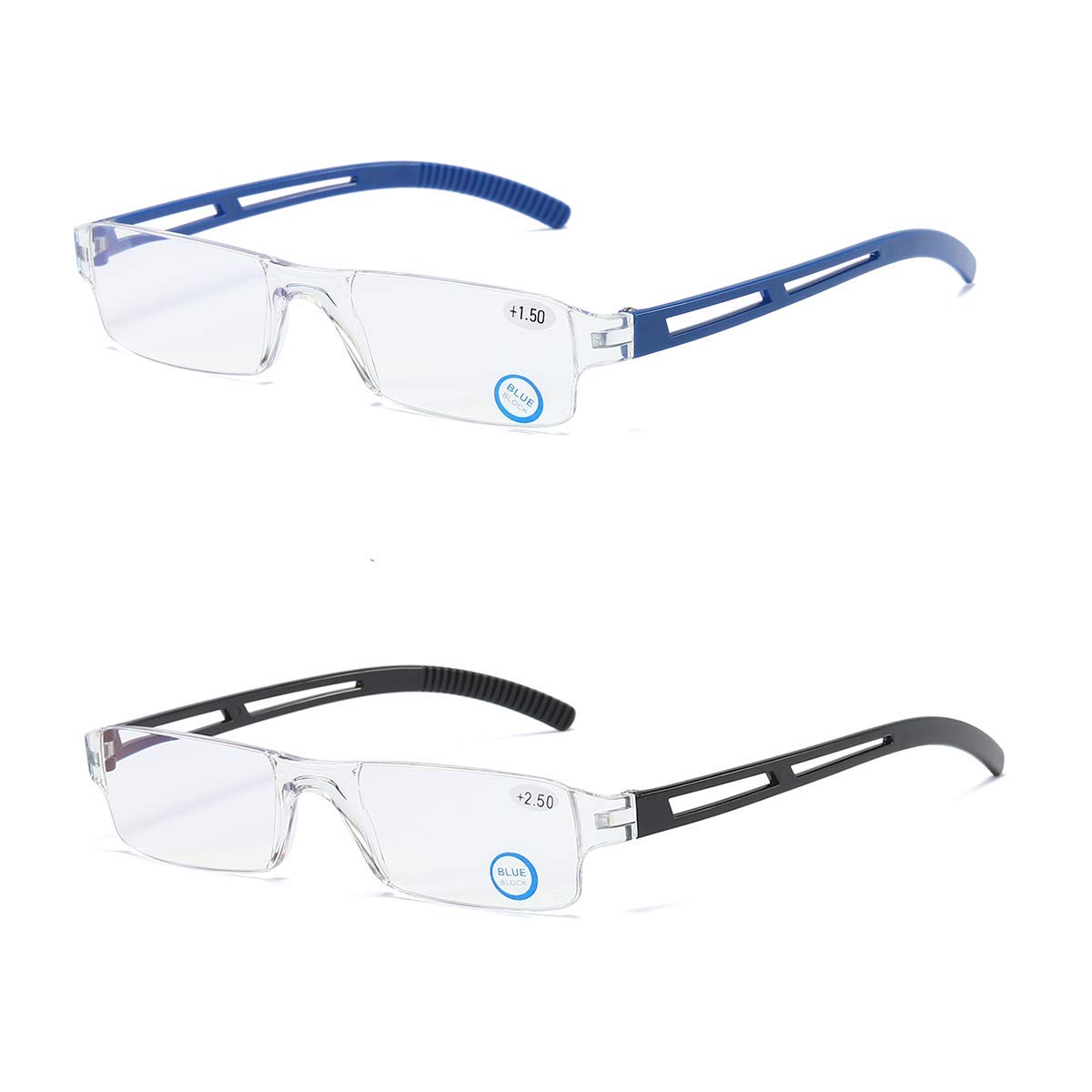 2 pieces frameless reading glasses vision aid with blue light filter anti blue light reading aid for women and men +2.5