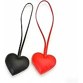 DESIAR 2 PCS Leather Heart Bag Charms Keychain for Women Girls - Cute Heart Keychain Accessories for Tote Purse, Backpack, Handbag (Red and Black)