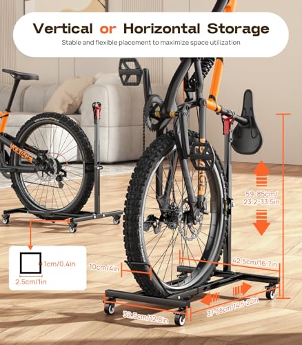 Housolution Vertical Bike Stand with Wheels, Stand-alone Mount for Wheels up to 29 Inches, Adjustable Height Without Holes for Garage & Apartment, Foot Support for Bikes Holds up to 80 lbs