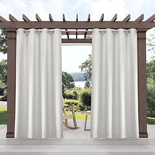Exclusive Home Delano Heavyweight Textured Indoor/Outdoor Grommet Top Curtain Panel Pair, 54″x120″, Vanilla