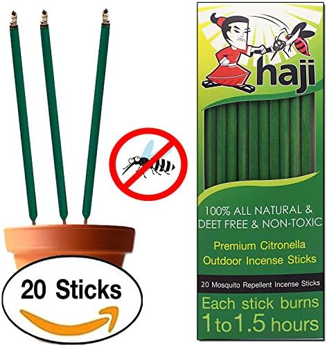 Haji Mosquito Repellent 20 Sticks - Citronella Incense Sticks - Stop Mosquito Bites - 1.5 Hour each - Non-Toixc & DEET FREE