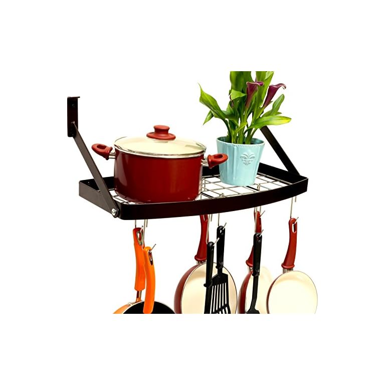 DecoBros Wall Mount Square Grid Pot Pan Rack includes 8 hooks, 25 by 12
