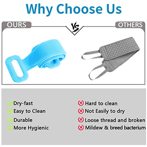 Silicone Back Scrubber for Shower, Exfoliating Lengthen Silicone Bath Body Brush, Easy to Clean, Lathers Well, Eco Friendly, Long Lasting, Comfortable Massage for Shower(Blue)