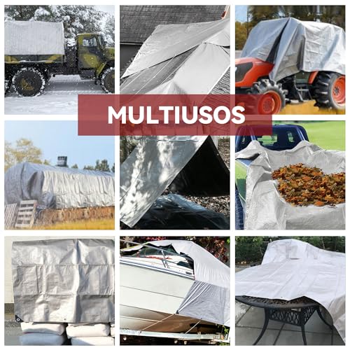 COVALL Waterproof Outdoor Tarpaulin, 4 x 6 m, 155 g/m², Reinforced HDPE with Anti-UV Eyelet, Windproof Rain Cover for Swimming Pool, Car, Garden, Camping, Silver, Black